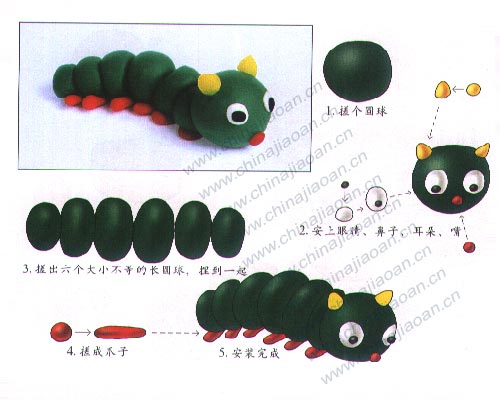 幼儿手工橡皮泥作品：毛毛虫